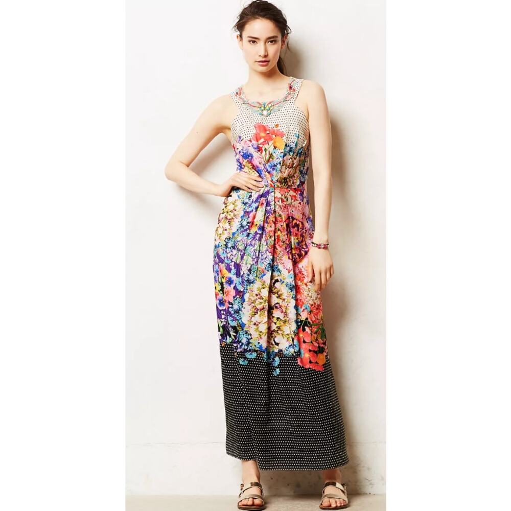 RANNA GILL anthropologie multicolor embellished sleeveless Arnala maxi dress